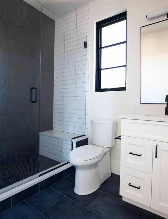 black white blue bathroom design